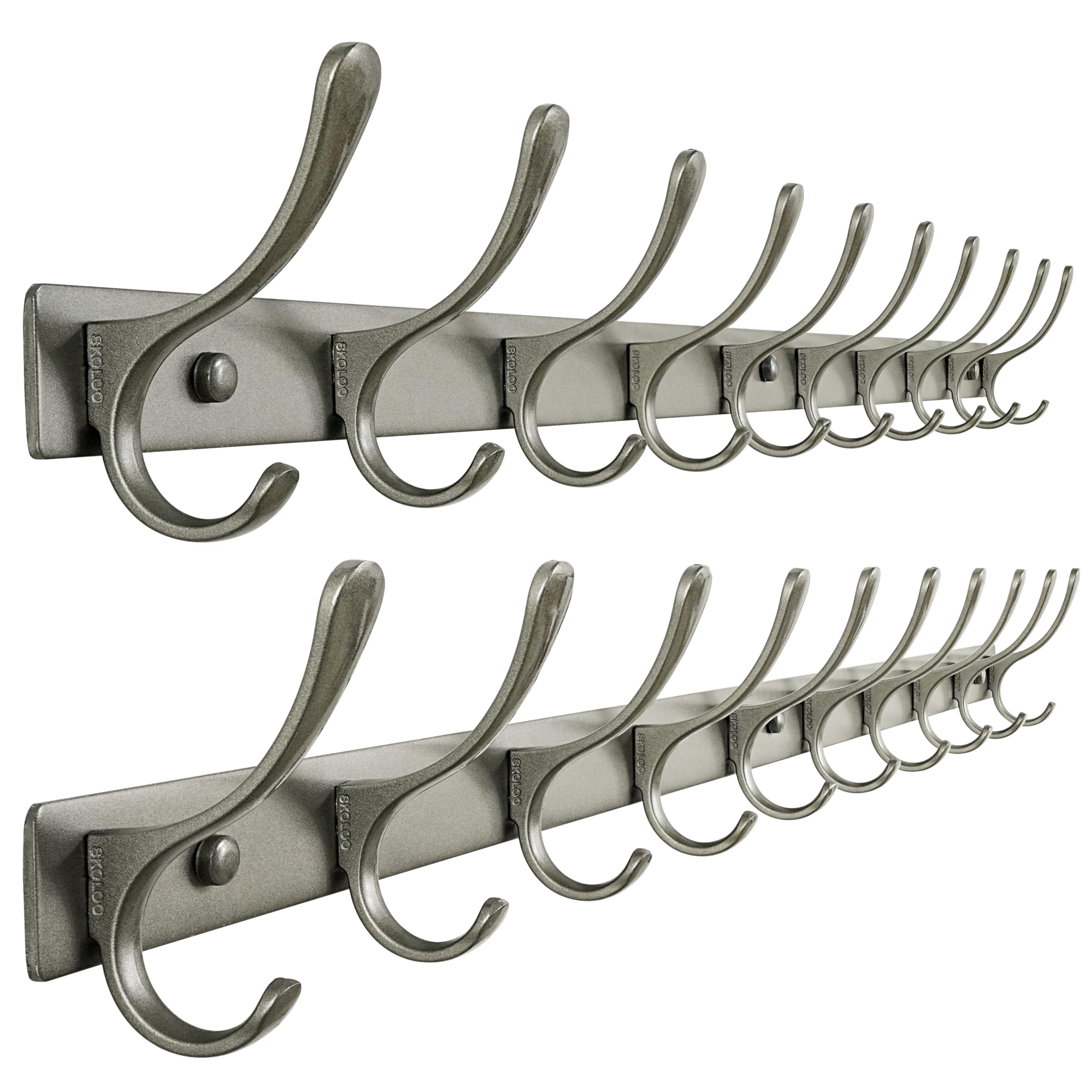 SKOLOO Coat Rack Wall Mounted - 10 Hooks, Heavy Duty, Stainless Steel, Metal Wall Coat Hanger, Sturdy Wall Hooks for Hanging Jacket, Clothes, Hat, Matte Grey