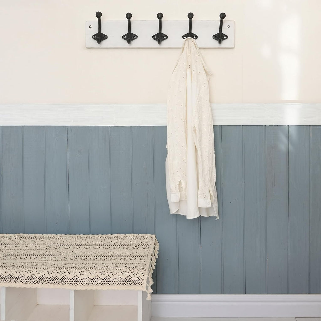 WEBI Rustic Coat Hooks Wall Mounted,5 Cast Iron Hooks,Coat Rack Wall Mounted Coat Hanger for Hanging Jacket,Clothes,White