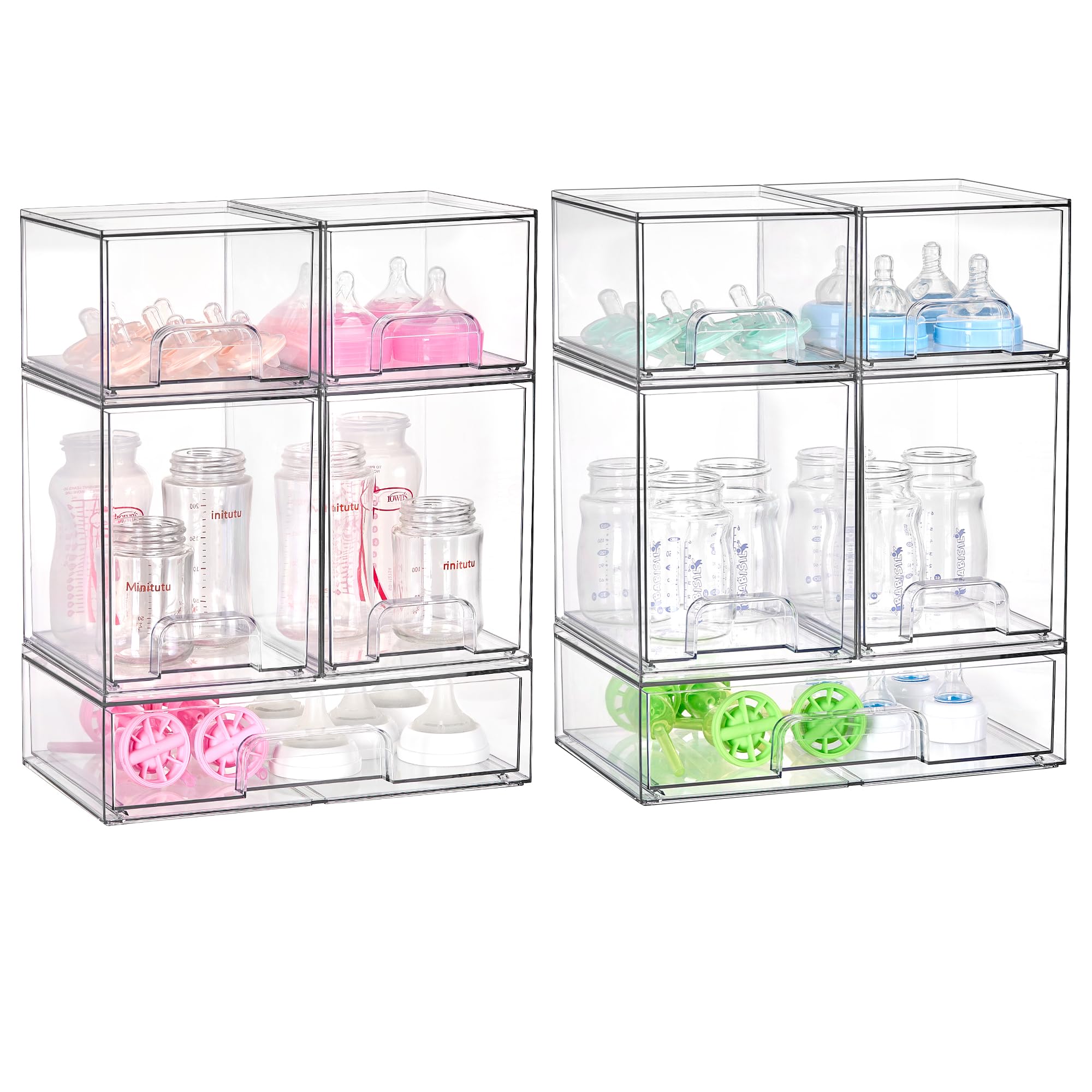 Vtopmart Clear Stackable Storage Drawers Set of 4, Plastic Organizer Bins for Makeup, Cosmetics, Beauty Supplies,Ideal for Vanity, Bathroom,Cabinet,Pantry Organization