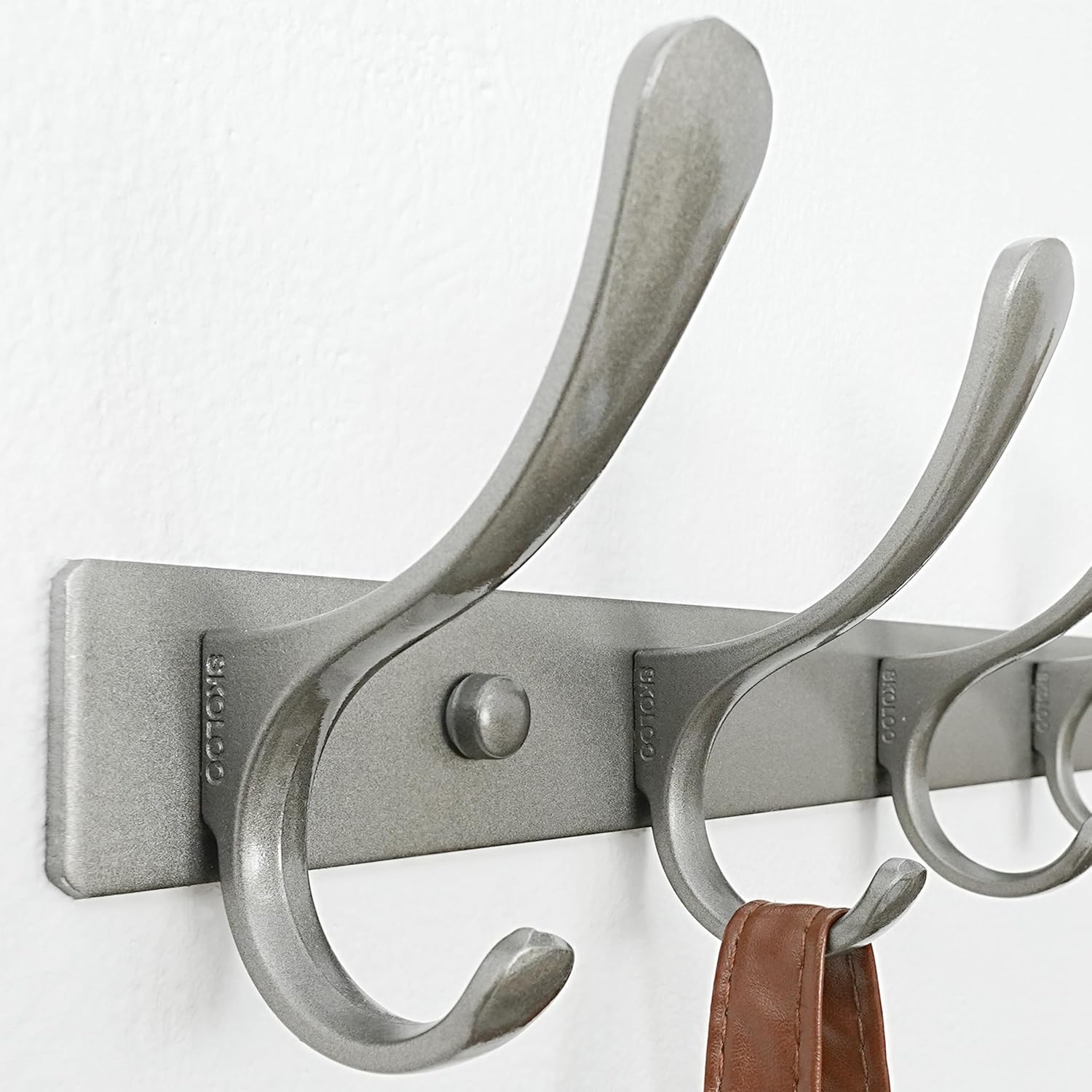 SKOLOO Coat Rack Wall Mounted - 10 Hooks, Heavy Duty, Stainless Steel, Metal Wall Coat Hanger, Sturdy Wall Hooks for Hanging Jacket, Clothes, Hat, Matte Grey