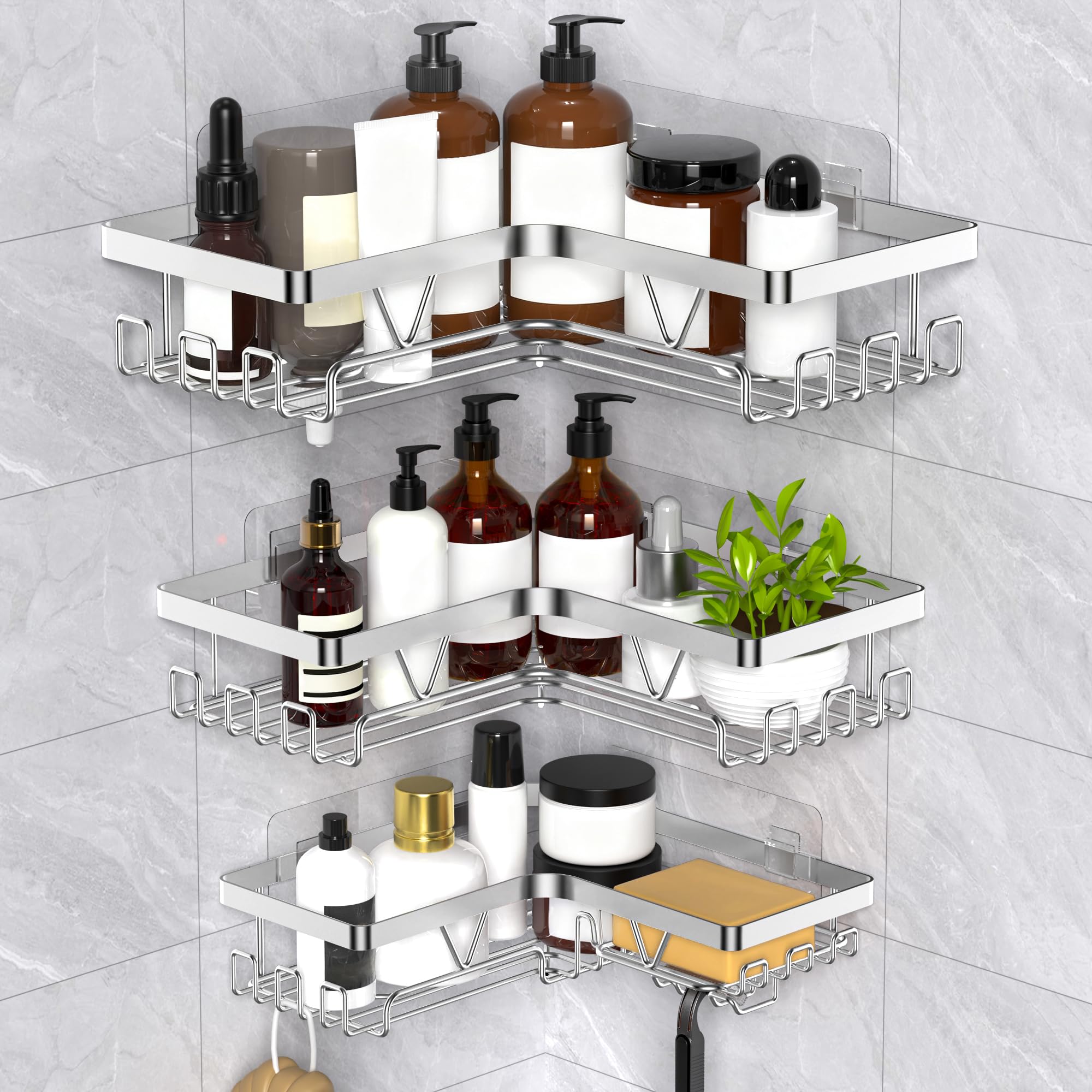 Kegii Telescopic Shower Caddy, 6 Tiers Corner Shower Shelf Adjustable Bathroom Storage Organiser Extendable Corner Bathroom Caddy, Black, No Drilling, Stainless Steel