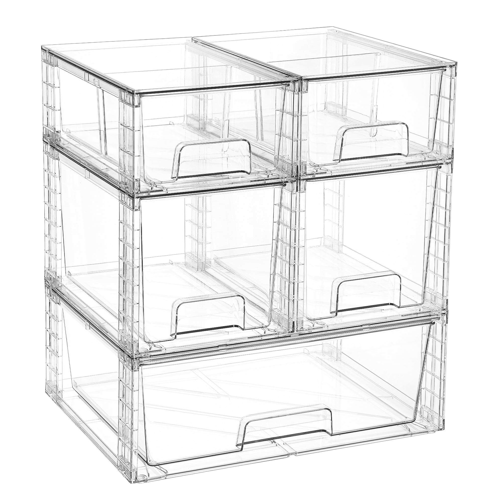 Vtopmart 3 Pack Clear Stackable Storage Drawers,Easy to Assemble Bathroom Organizers and Storage with handles,Plastic Drawers for Kitchen Pantry,Cabinet,Under Sink Organization