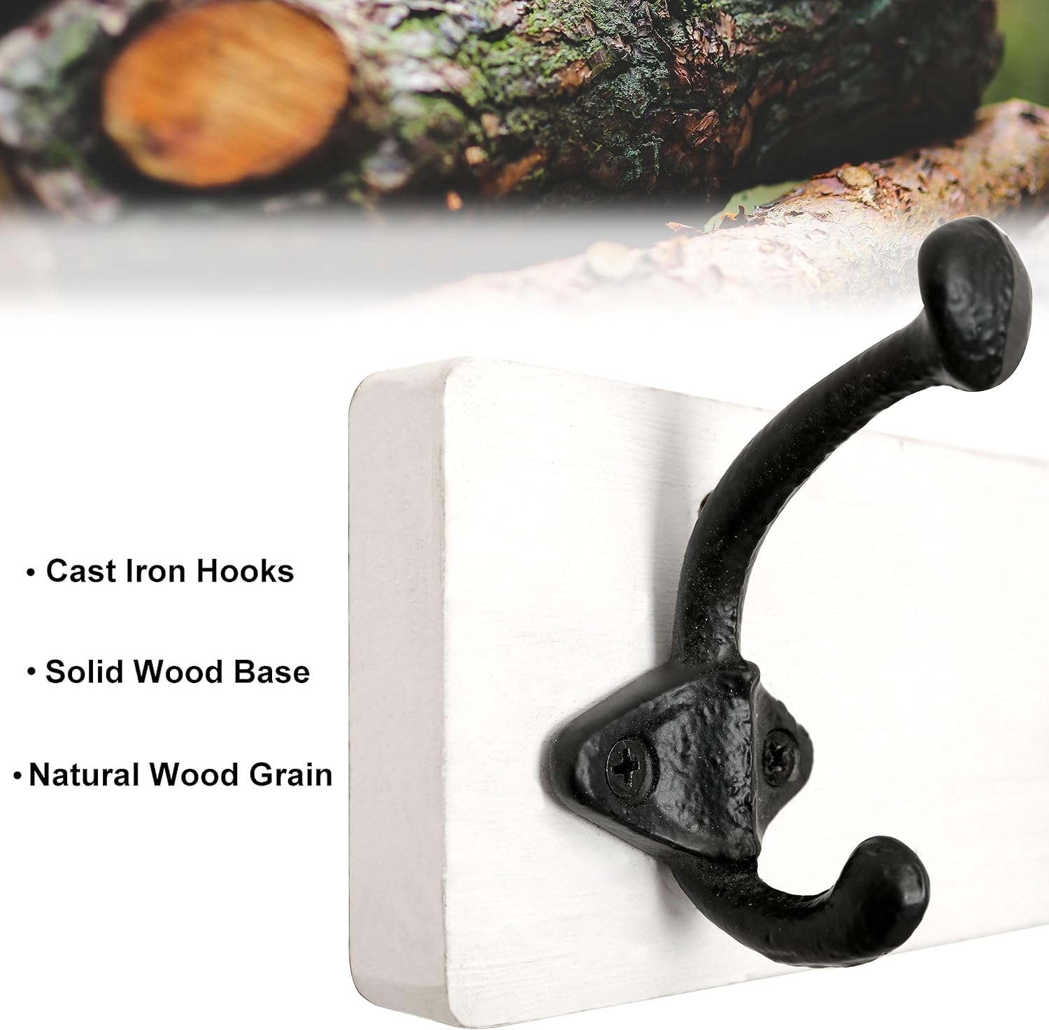 WEBI Rustic Coat Hooks Wall Mounted,5 Cast Iron Hooks,Coat Rack Wall Mounted Coat Hanger for Hanging Jacket,Clothes,White