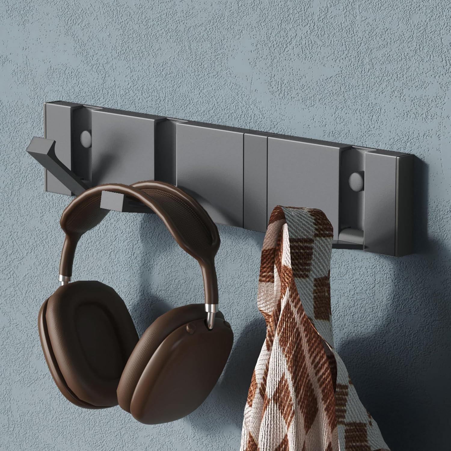 Mai & Mai Coat Hooks Wall Mounted, Foldable Coat Rack with 6 Hooks, Folding Wall Hooks for Jackets, Bags and Hats, Wandgarderobe01, Grey