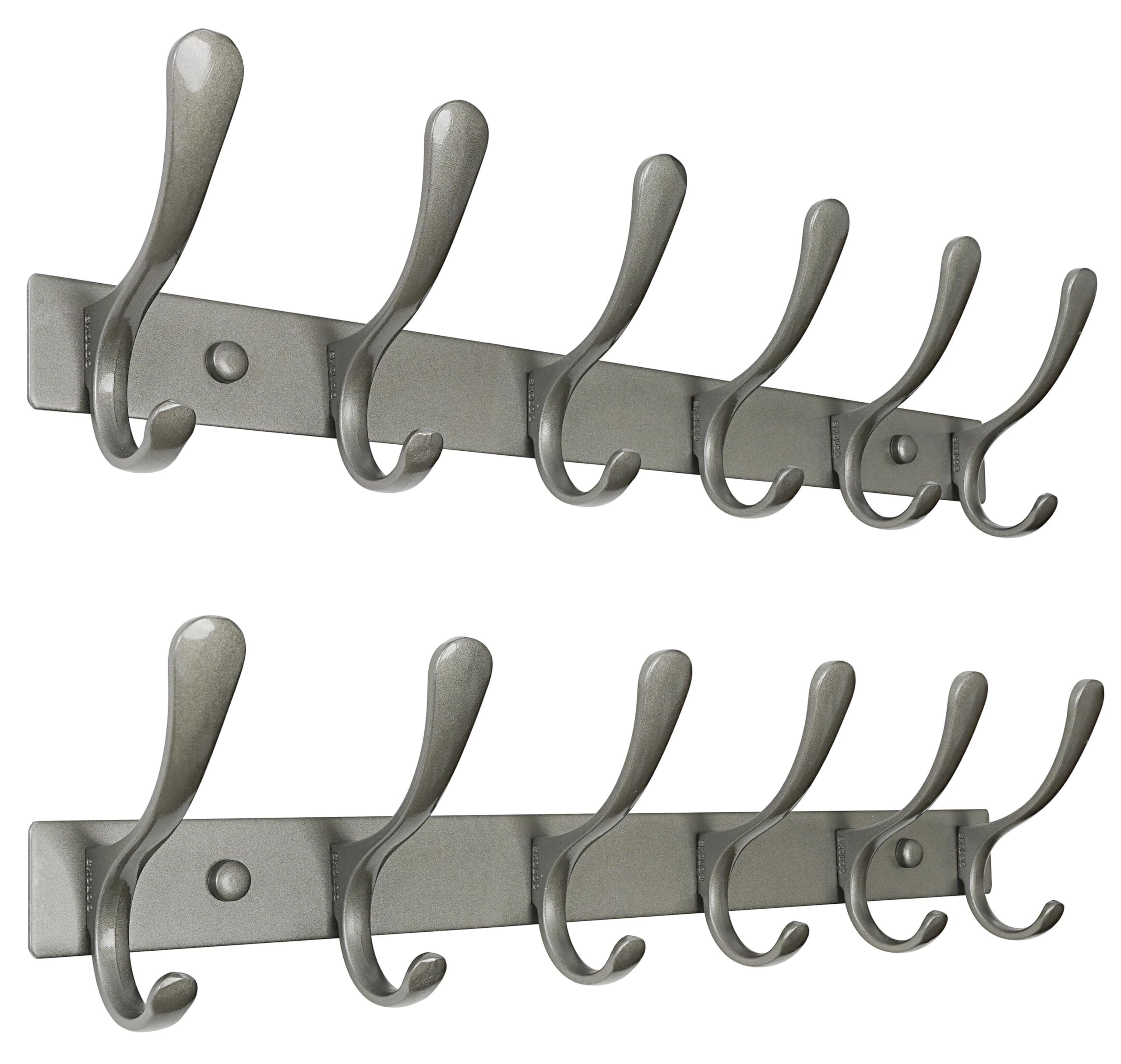 SKOLOO Coat Rack Wall Mounted - 10 Hooks, Heavy Duty, Stainless Steel, Metal Wall Coat Hanger, Sturdy Wall Hooks for Hanging Jacket, Clothes, Hat, Matte Grey