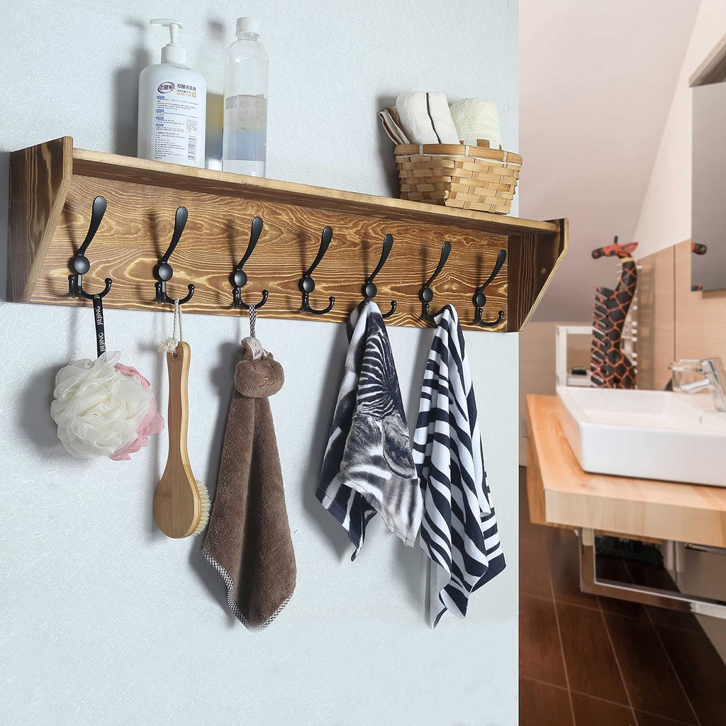 WEBI Coat Rack Wall Mount with Shelf,89cm Long Shelf with Hooks Underneath,7 Triple Hooks,Key Rack for Wall,Entryway Shelves for Walll,Rustic Brown