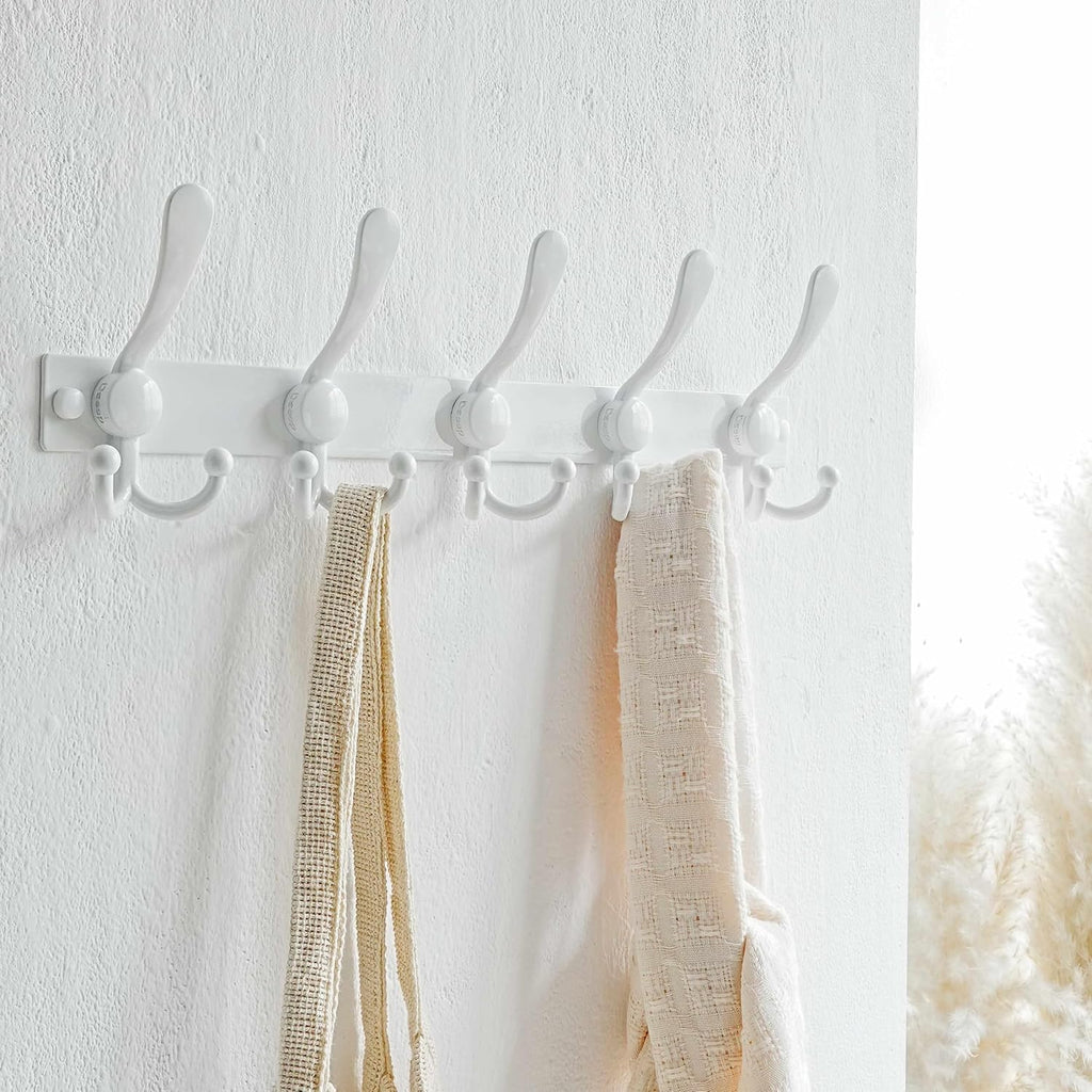 Dseap Coat Rack Wall Mount 2.0 Pro: Heavy Duty 300% Thicker, Stainless Steel Wall Coat Hooks Hanger for Clothes Jackets Hats Entryway Closet, MaxStrong Series, White, Pack of 2