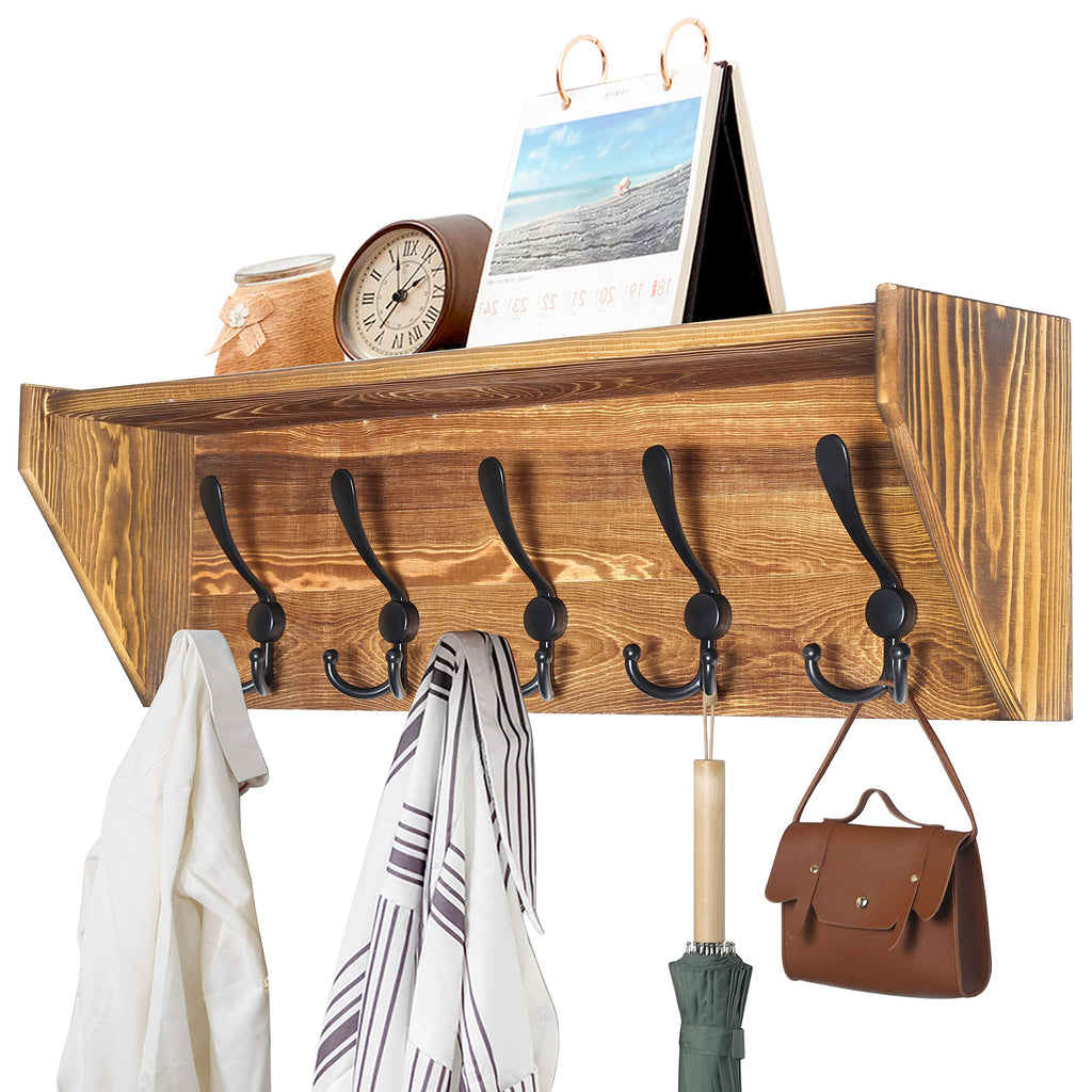WEBI Coat Rack Wall Mount with Shelf,89cm Long Shelf with Hooks Underneath,7 Triple Hooks,Key Rack for Wall,Entryway Shelves for Walll,Rustic Brown