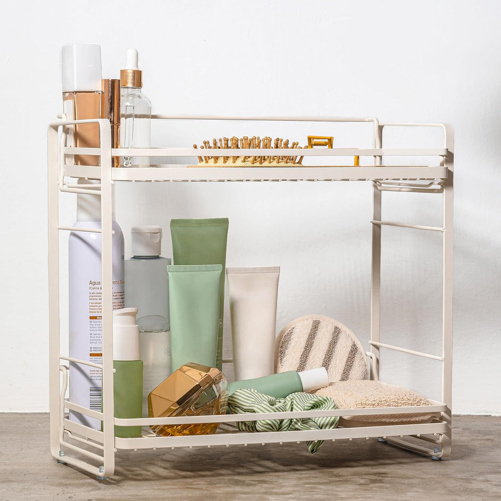 ZCCZ 2-Tier Bathroom Organizer Countertop, Metal Storage Shelves Tray, Shower Caddy Kitchen Shelf for Kitchen Office Organization, White