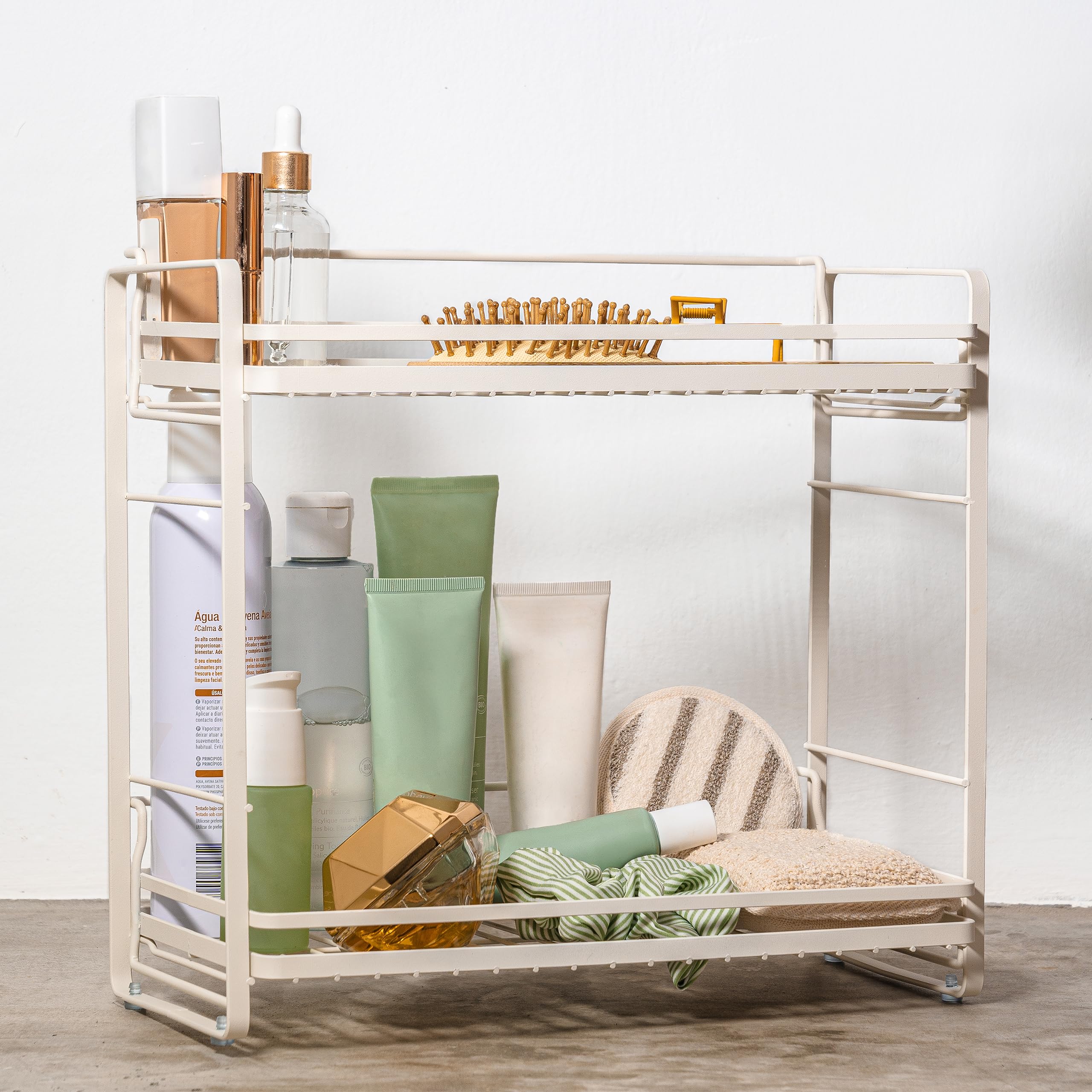 ZCCZ 2-Tier Bathroom Organizer Countertop, Metal Storage Shelves Tray, Shower Caddy Kitchen Shelf for Kitchen Office Organization, White