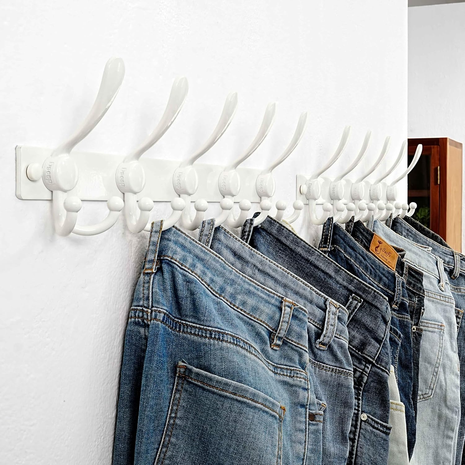 Dseap Coat Rack Wall Mount 2.0 Pro: Heavy Duty 300% Thicker, Stainless Steel Wall Coat Hooks Hanger for Clothes Jackets Hats Entryway Closet, MaxStrong Series, White, Pack of 2