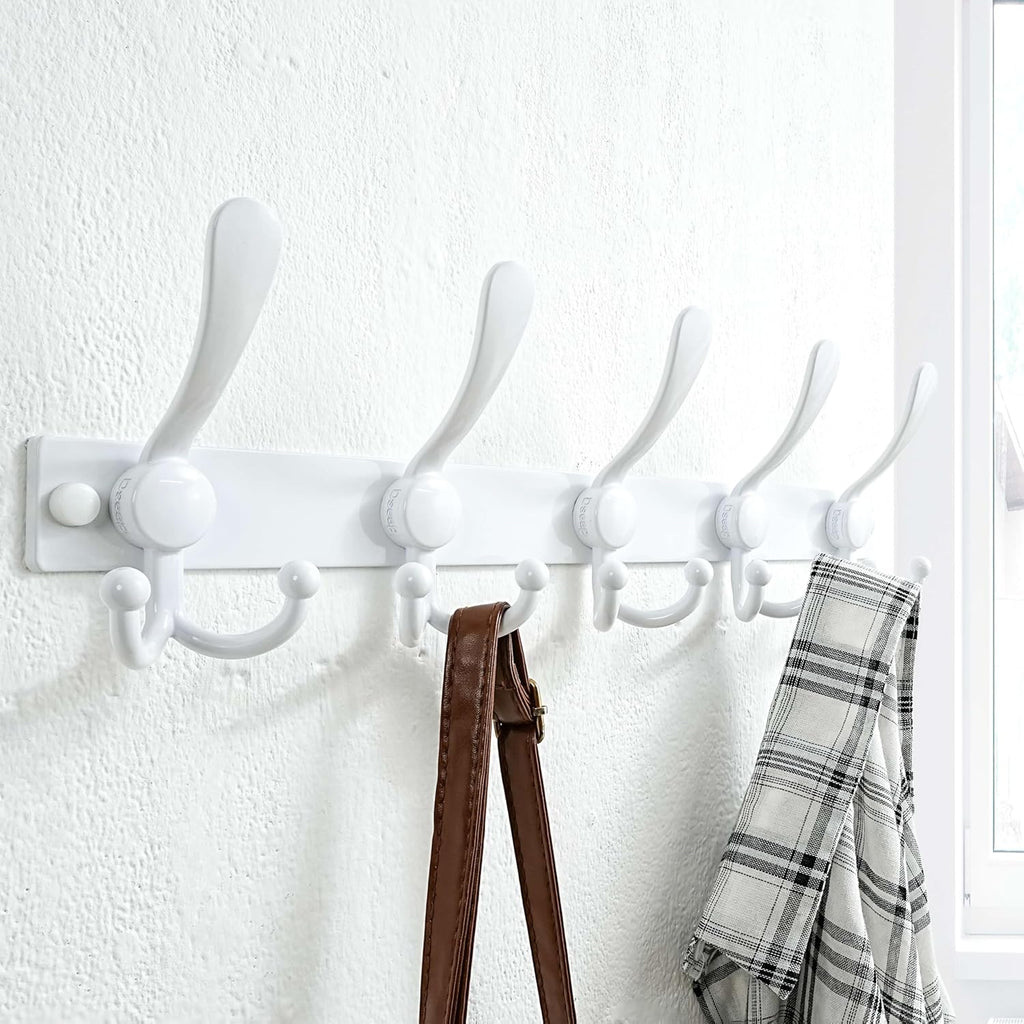 Dseap Coat Rack Wall Mount 2.0 Pro: Heavy Duty 300% Thicker, Stainless Steel Wall Coat Hooks Hanger for Clothes Jackets Hats Entryway Closet, MaxStrong Series, White, Pack of 2